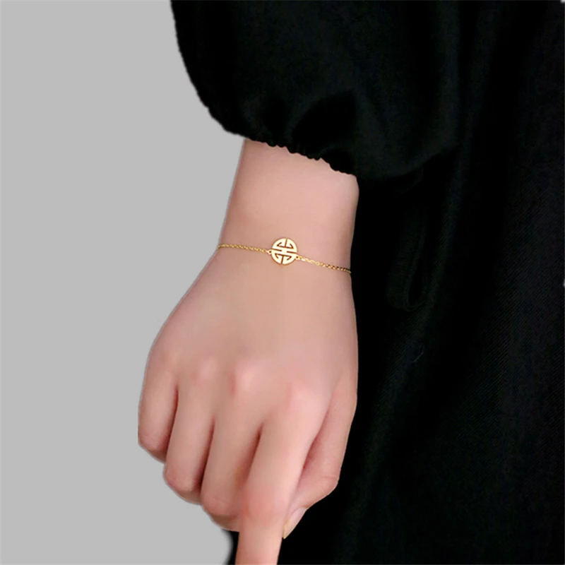 

Korean Style Classic Lucky Life Golden Charms Original Snap Charm Tennis Bracelets Chain Simple Woman Female Bracelet
