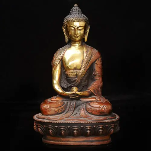 Old Hand carved brass gilt gold Medicine Buddha sakyamuni Shakyamuni statue