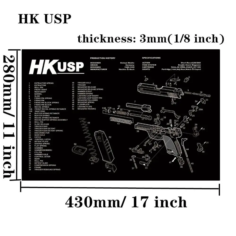 HK USP Большой чистящий коврик для ружья AR15 AK47 Glock 1911 SIG винтовка пистолет оружейный оружейник разборка ремонт набор инструментов для сборки скамьи колодки - Цвет: HK USP