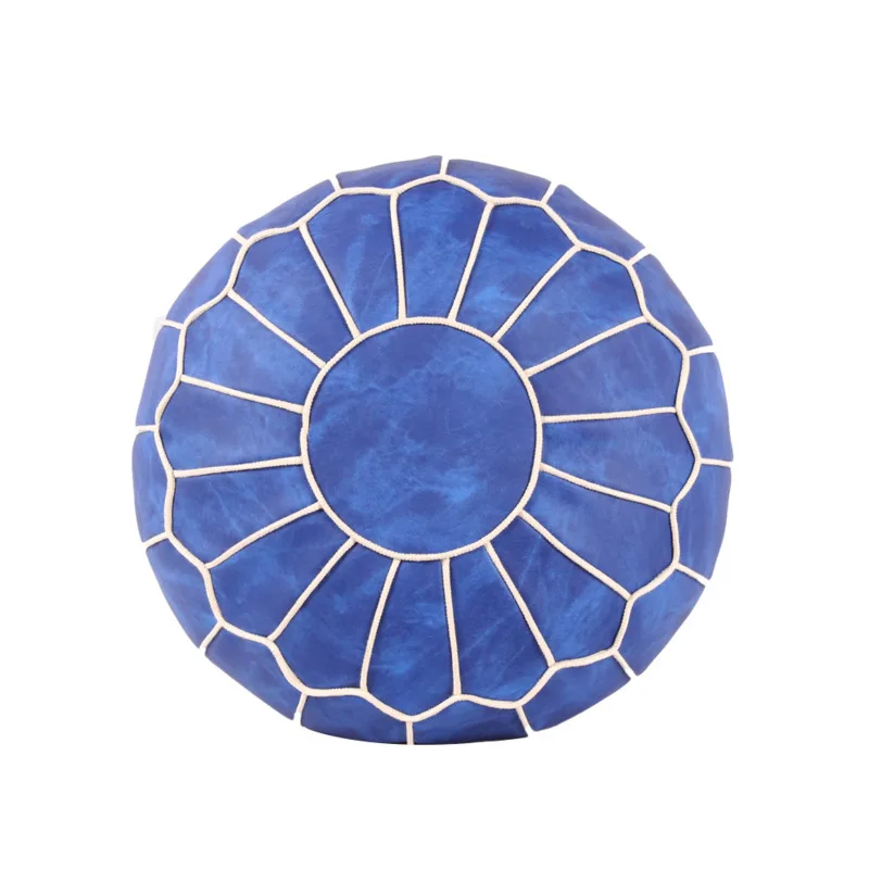 

Moroccan PU Leather Pouf Embroider Craft Ottoman Footstool Round 55*35cm Artificial Leather Unstuffed Cushion Home Modern