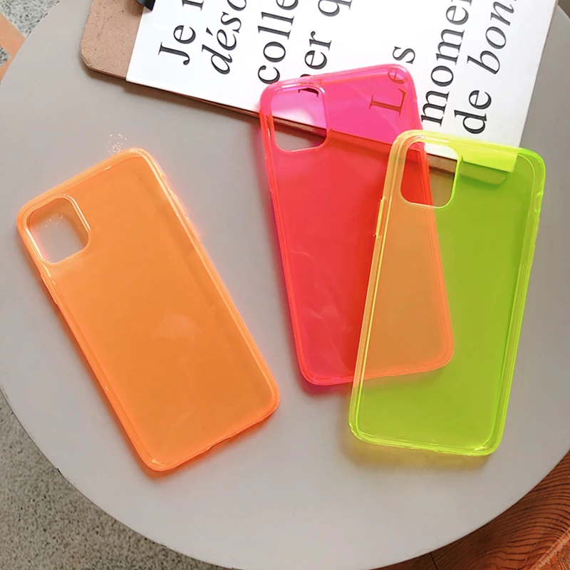 LOVECOM флуоресцентный зеленый однотонный чехол для телефона iPhone 11 Pro Max XR X XS 7 8 Plus