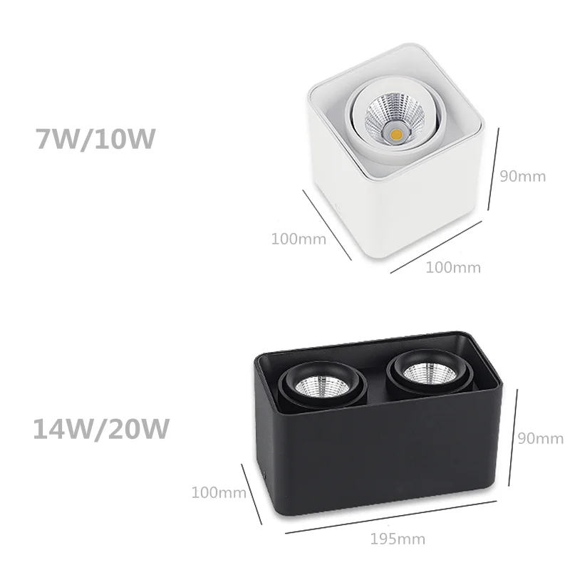 Квадратные приглушаемые вращающиеся СВЕТОДИОДНЫЕ светильники на 360 ° 7 Вт 12