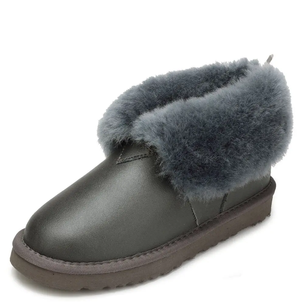 Новинка; женские зимние ботинки из натуральной овечьей кожи высокого качества; теплые шерстяные ботильоны; женские зимние ботинки из натурального меха - Цвет: Grey