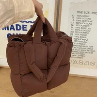 brands sapce padded large tote bag designer women handbags luxury nylon down cotton shoulder bags plaid big winter bag sac 2021