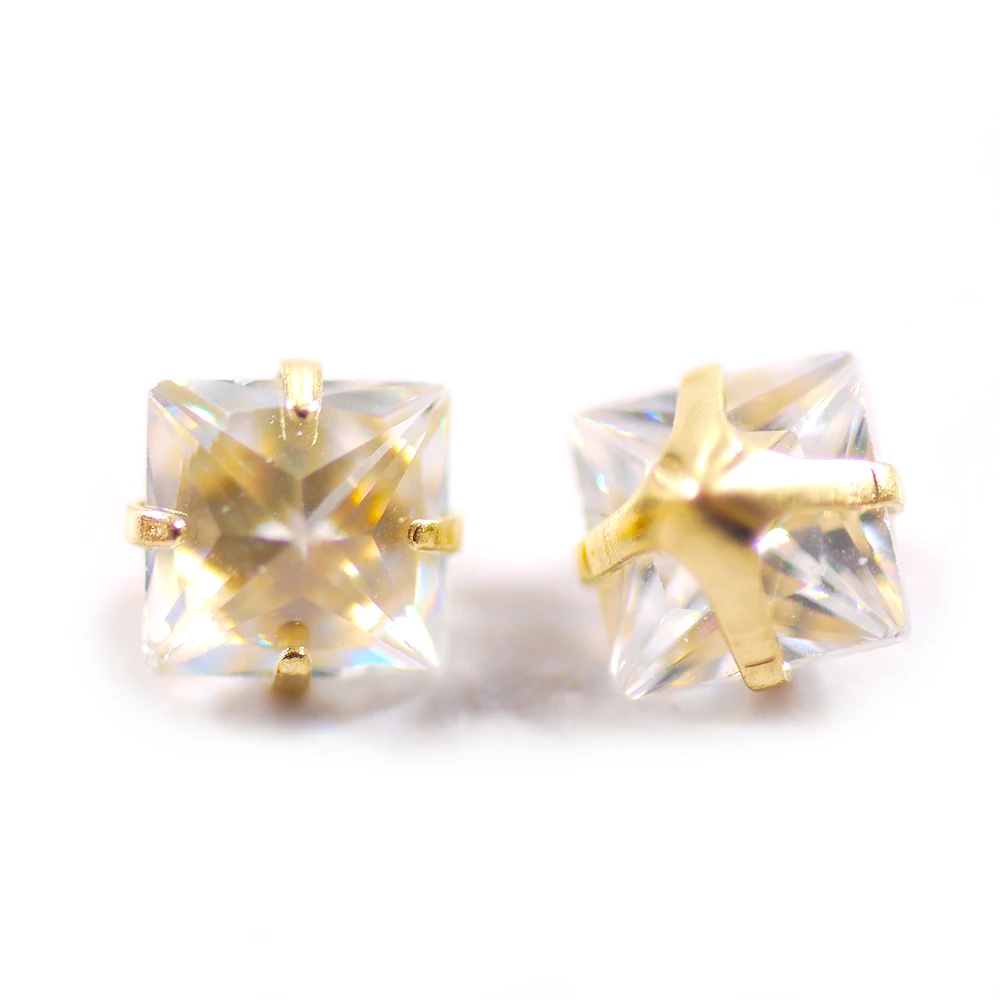 

50 шт. квадратный кристалл, 4 зубца, металлическая Золотая основа, инкрустация 3A, блестящий прозрачный кубический цирконий, камень для шитья, ...