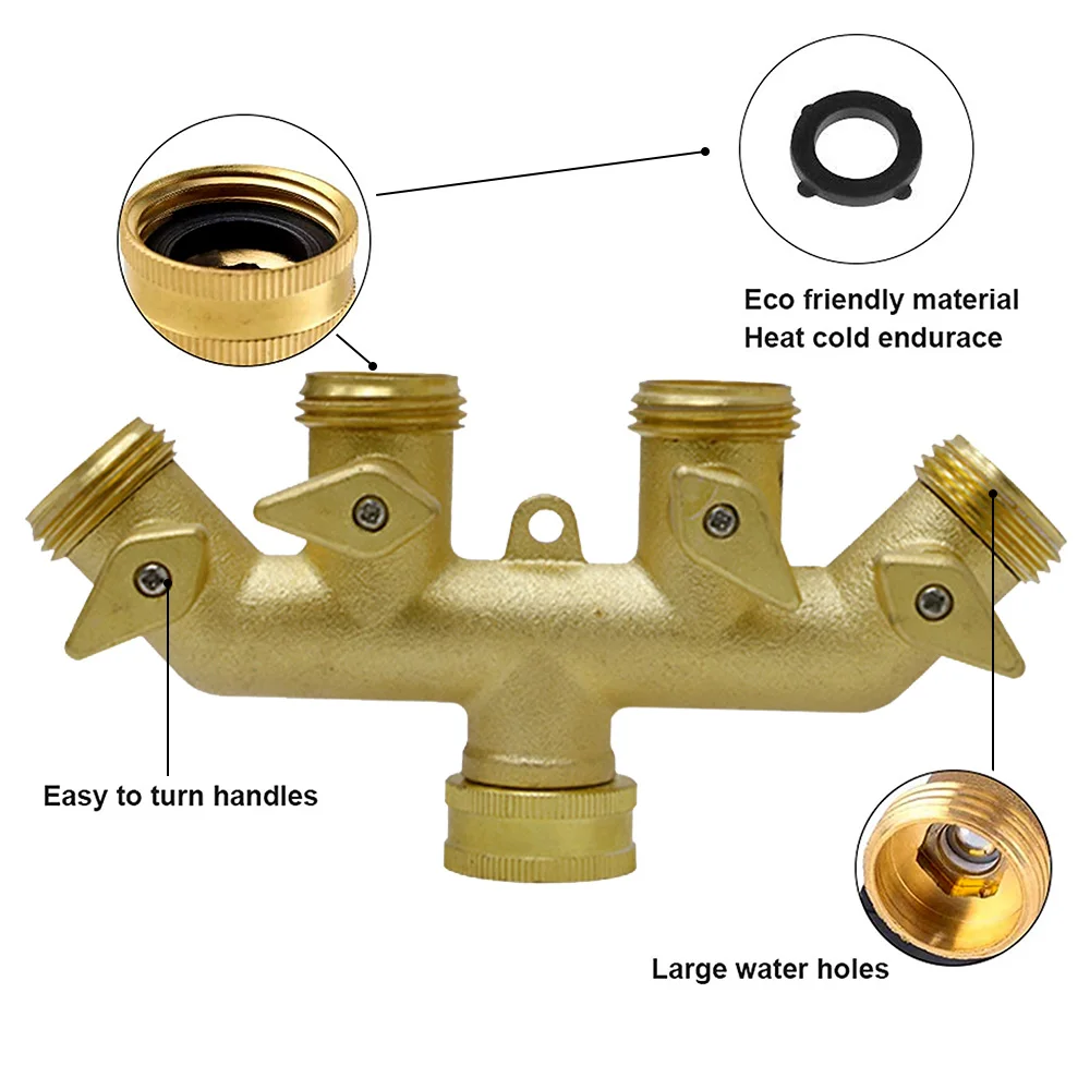 

4 Way Hose Splitter Brass EU/US Water Hose Connector Heavy Duty Faucet Splitter for Garden Farm Lawn Irrigation Watering