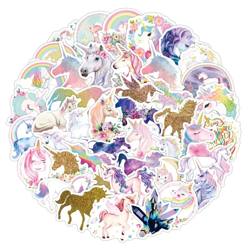

10/50Pcs New Flash Cartoon Unicorn Sticker Waterproof Luggage Laptop Scooter Refrigerator Water Cup Sticker Waterproof