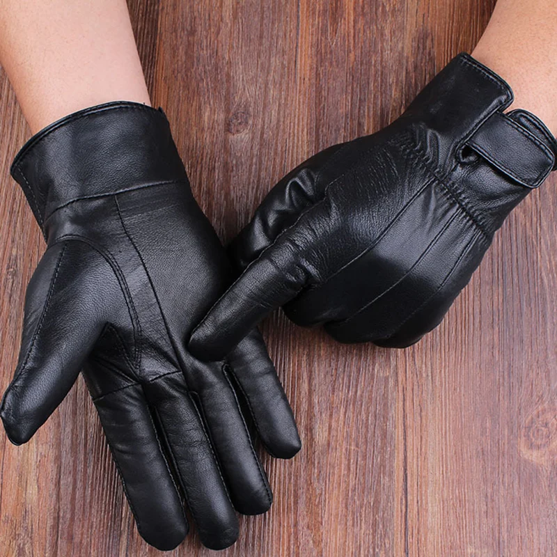 Men Mittens Real Leather Gloves New Genuine Leather Black Gloves Men Thick Cotton Winter Gloves Warm Mittens warm gloves for men