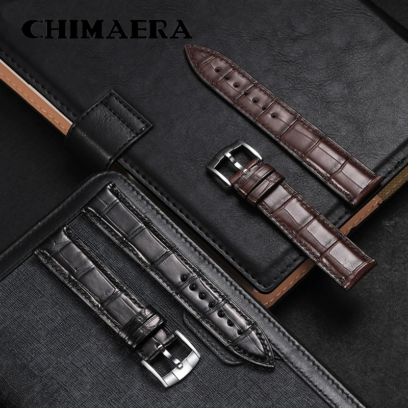 

CHIMAERA Leather Watchband American Crocodile Skin 18mm 20mm 22mm Women Luxury Alligator Watch Strap with Pin Buckle