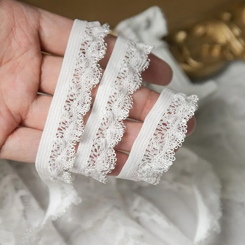 

2.5cm White Gold And Silver White Nylon Knitted Stretch Skinny Clothing Underwear Toys Home Clothes Elastic Decorative Ribbon