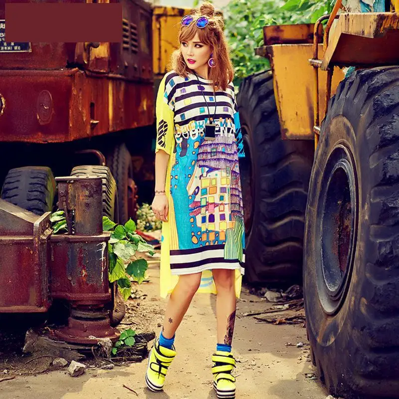 

2021 New Arrival Women Straight Print Short Sleeve Loose Tee Shirt Dress Street Style Hip Hop