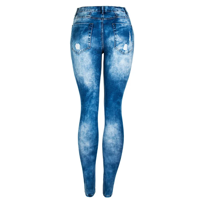 

New speed to sell through hole in the waist elastic jeans new personality female trousers pencil pants have big yards
