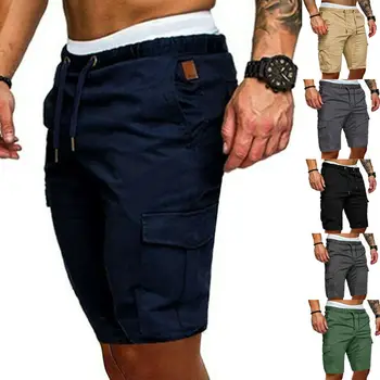 Mens Cargo Shorts Pants Casual Summer Beach Sport Gym Trousers Plain Running Workout Elastic Shorts 1