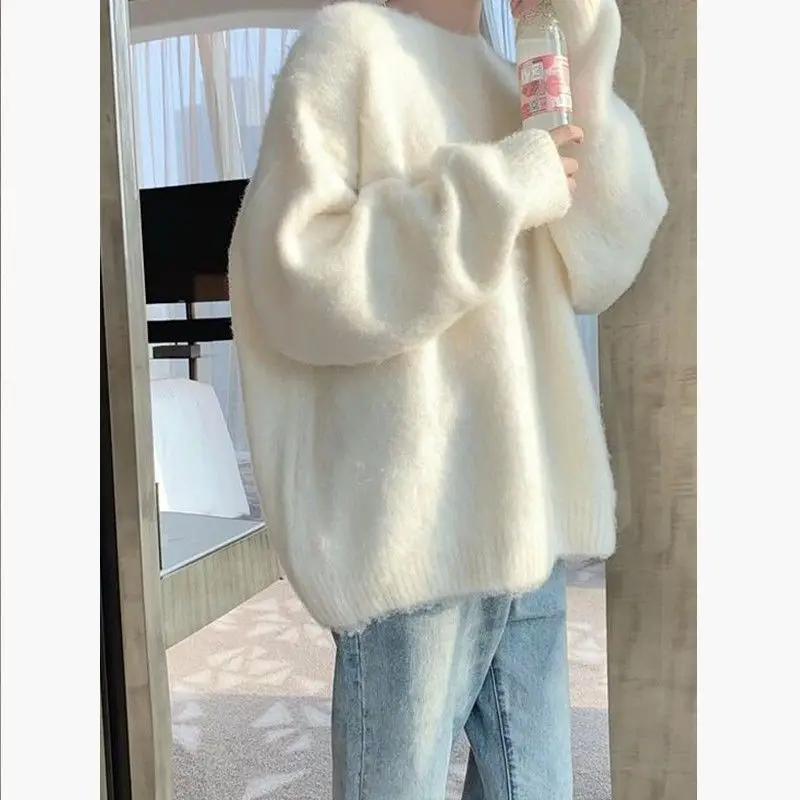 

White Lazy Sweater Women In Autumn And Winter Wear Japanese Retro Loose Furry Sweaters And Thick Tops Sweaters For Women