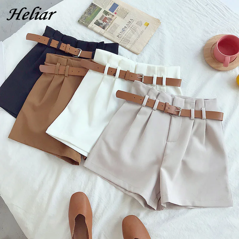 

HELIAR Women Shorts Office Lady Plain Shorts With Sashes Elegant Shorts Female With Pockets Casual Shorts Women 2021 Autumn