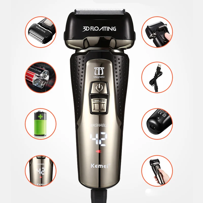 Мужская бритвенная машинка Kemei Pro для лица триммер бороды бритва мытья возвратно