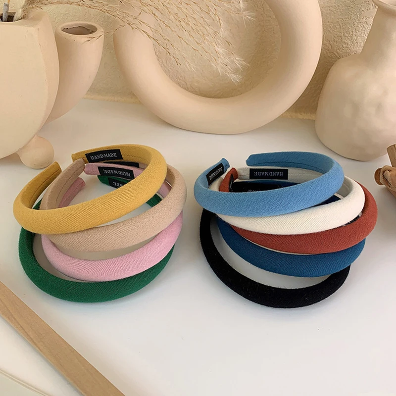 

1PC Sponge Padded Headband For Women Girls Simple All-match Pure Color Wide-brimmed Velvet Head Hoop Hair Accessories