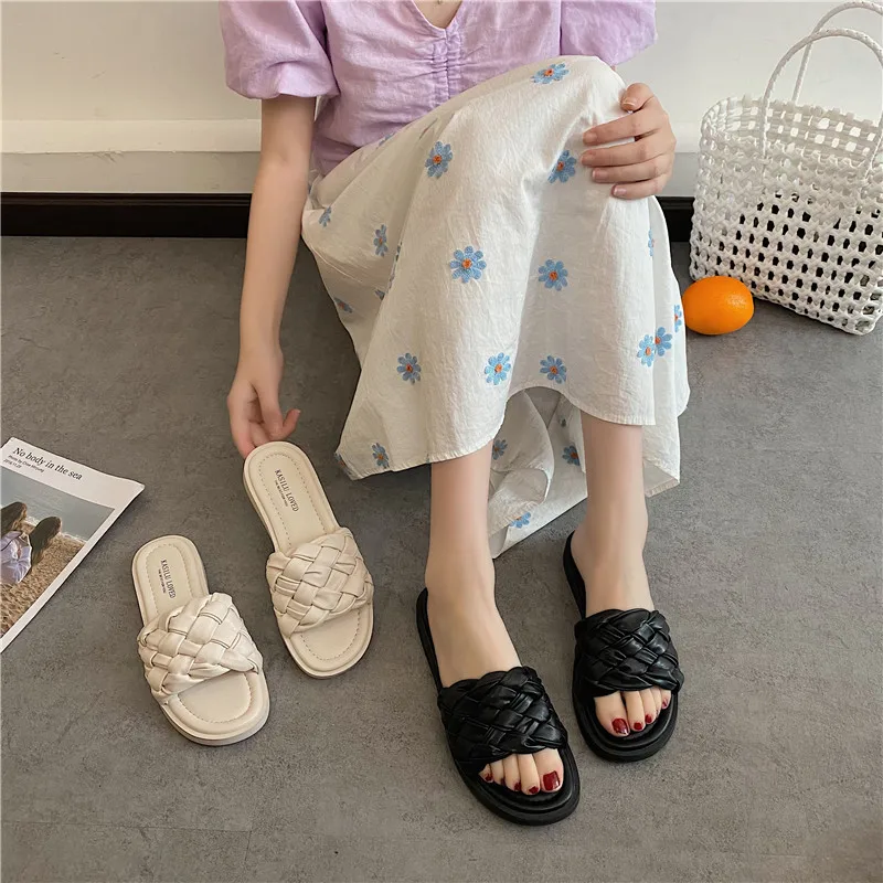 

Slippers Women Summer Flat Shoes Female Low Pantofle Luxury Slides Butterfly-Knot 2021 Designer Beach Rubber Fabric Fashion PU B