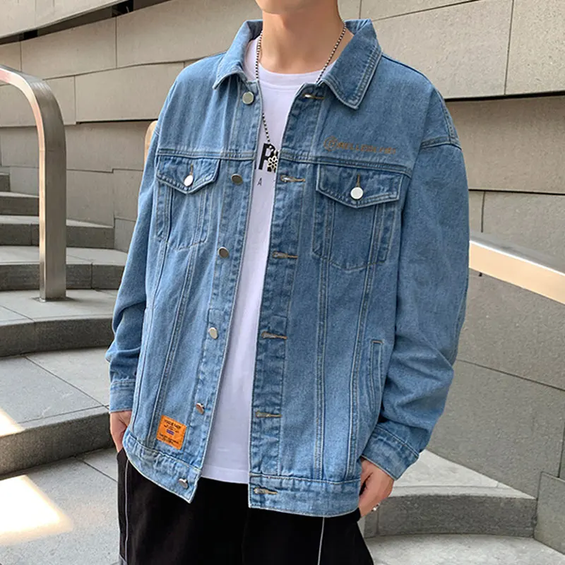 Джинсовая куртка мужская из хлопка повседневная верхняя одежда денима черная