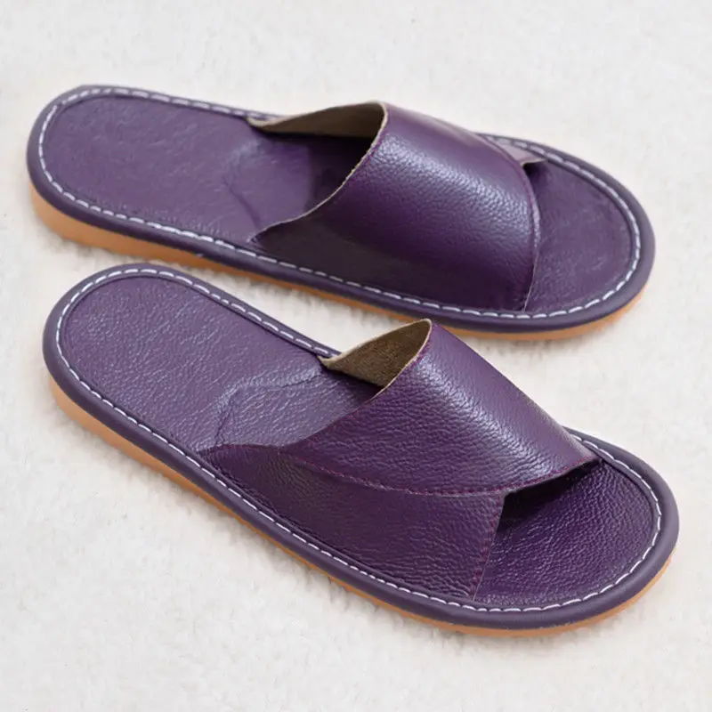 

Men Purple Genuine Leather Shoes High Quality Patchwork Male Slippers Comfy Shockproof Lovers Man's Sliders 2021