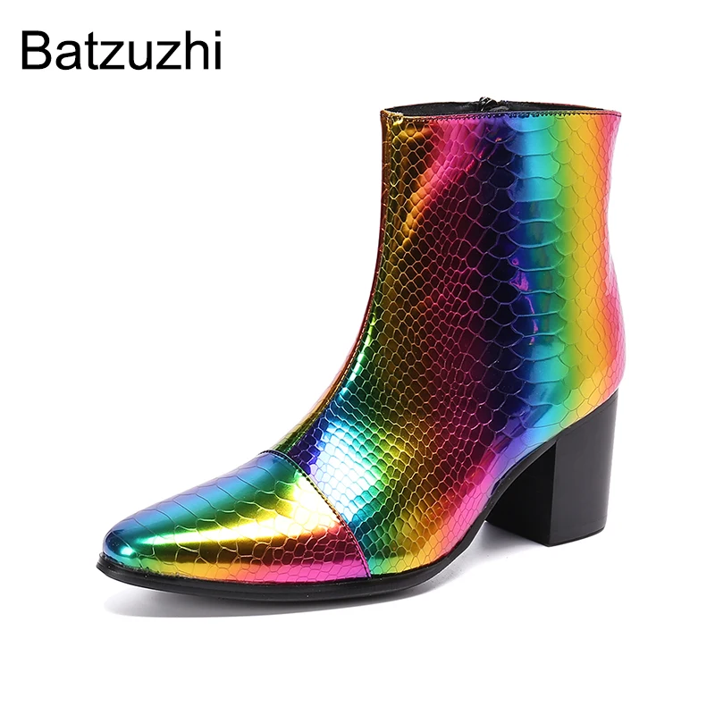 

Ботинки Batzuzhi мужские короткие, Уличная обувь, высокий каблук 7,5 см, кожаные, для вечерние НКИ/мотоцикла/свадьбы