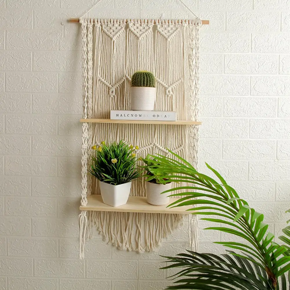 

Boho Decor Boho Woven Wood Shelf Tapestry 2 Tier Hanging Art Witchcraft Kawaii Room Decor Wall Shelves Tapestry Wall Hanging HOT