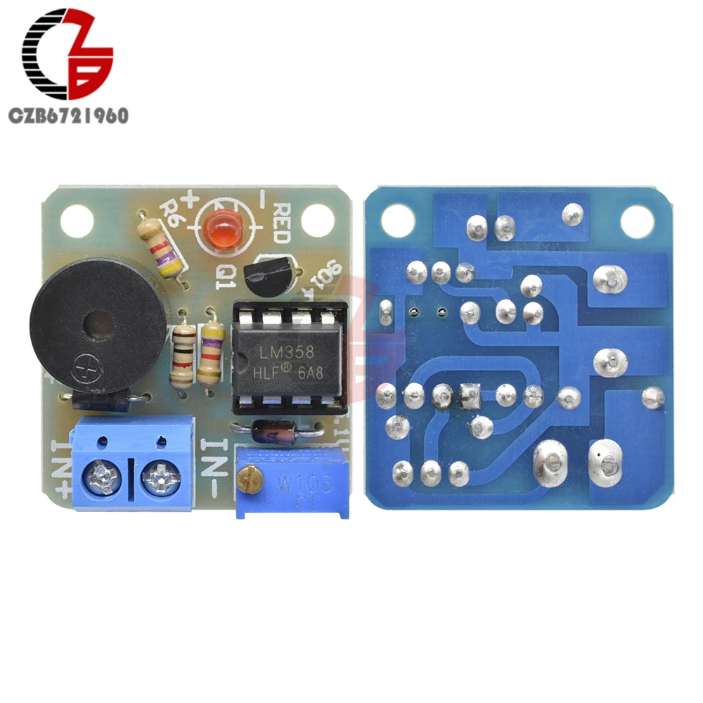 

12V LM358 Accumulator Storage Battery Low Voltage Undervoltage Overcharge Discharge Sound Alarm Buzzer Detector Protection Board