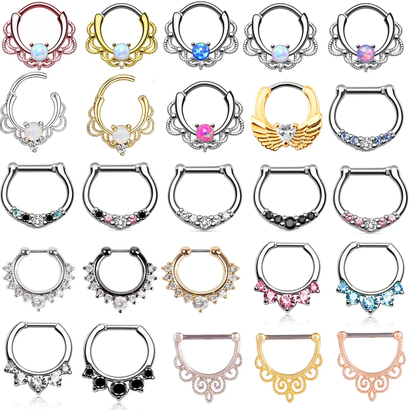 1PCS Cz Stainless Steel Septum Clicker Gold Wings Nose Piercing Ring Hoop Helix Cartilage Earrings Septum Piercing Jewelry Body