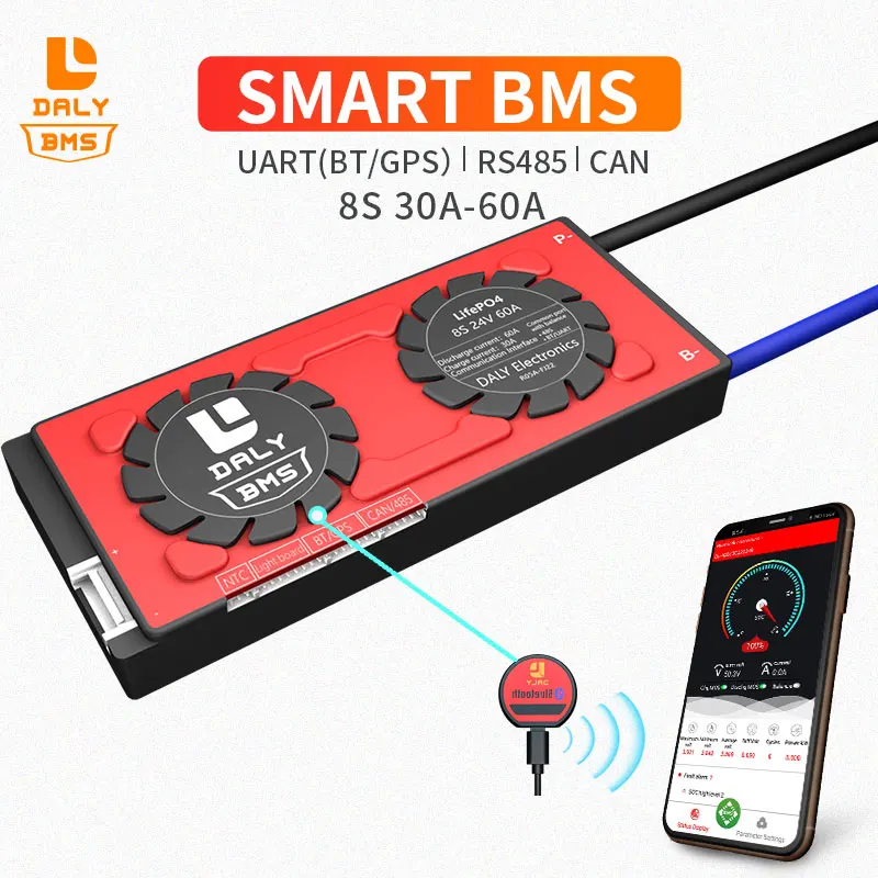 

DALY Smart BMS 8s 24V Lifepo4 30A 40A 60A uart 485 CAN Used For Lithium Battery Pack Common Port With Balance