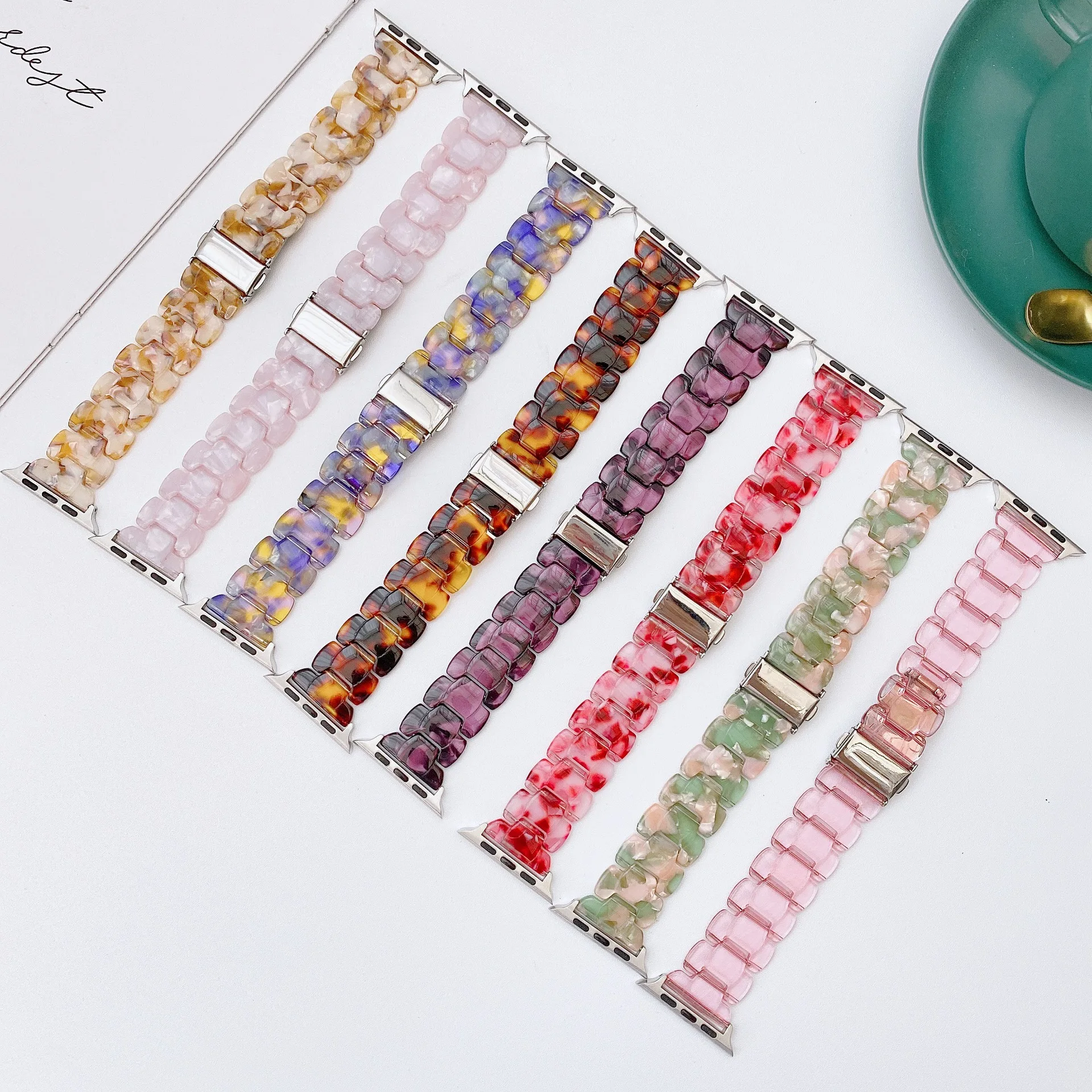 

Colorful Resin Watch Strap for Apple Watch Series SE 6 5 4 Rainbow Pride Jade Watch Bands for iWatch 3 2 1 38 40 42 44mm