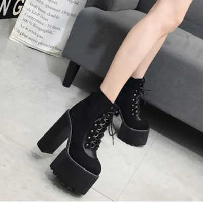 Korean version of ultra high heel ankle boots thick soles women's waterproof platform stage autumn winter knight | Обувь