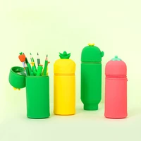 3 pcslot creative carrot cactus silicone pencil case standable pencil bag box stationery pen holder office school supplies