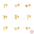 S925 стерлингового Серебряный пирсинг серьги милые животные серьги-спирали для женщин и мужчин хрящевой гвоздик серьга Ювелирная подарок на день рождения