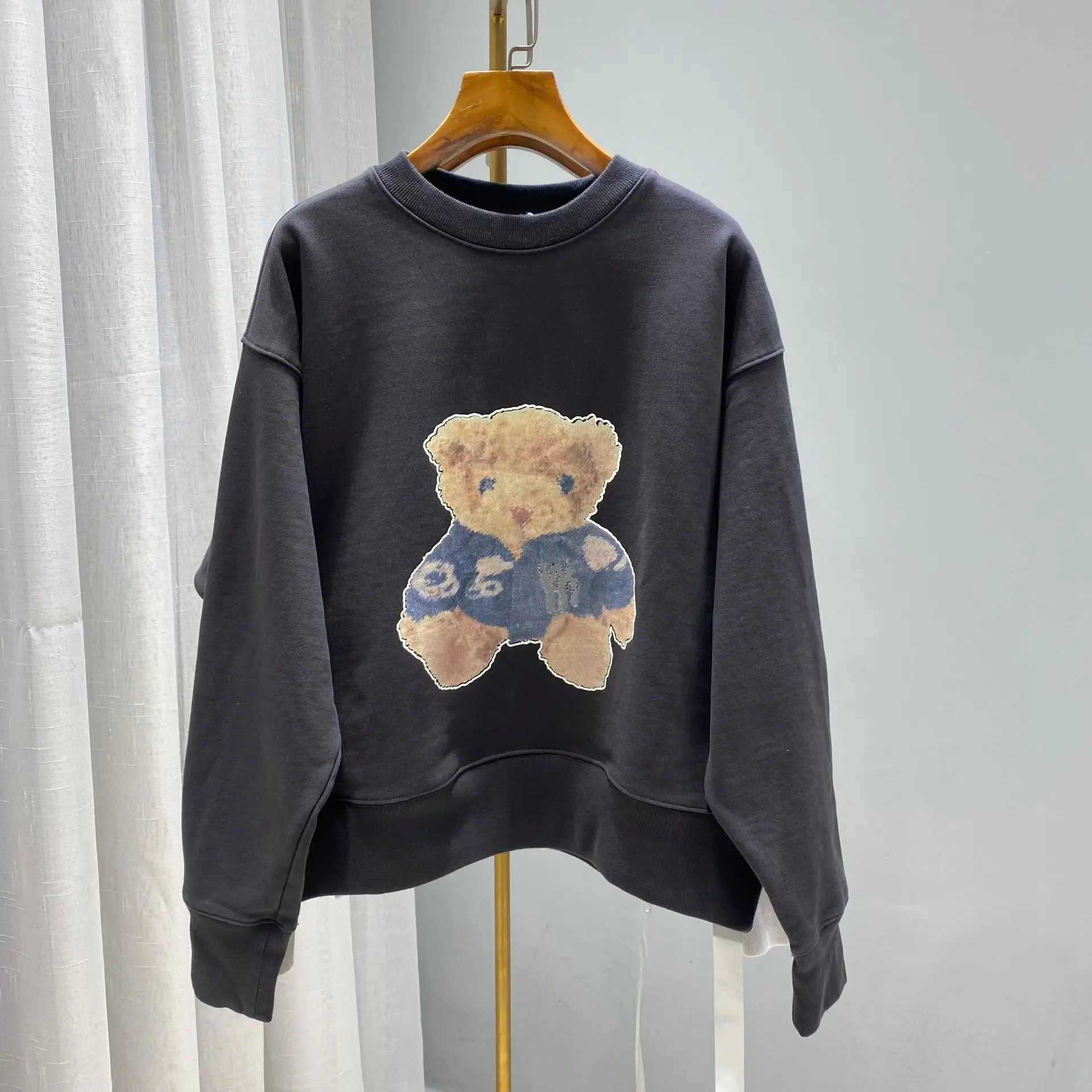 

We11done New Reflective Bear Print Men's Hoodies Kawaii Women's Sweatshirt Hooded Sweatshirts Y2k Anime Oversized Hoodie