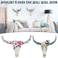 succulent flower cow skull wall decor nursery decor resin ornament with hanging hole bull head pendant home decoration