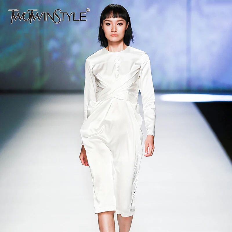 TWOTWINSTYLE винтажное одноцветное женское платье с круглым вырезом длинным рукавом
