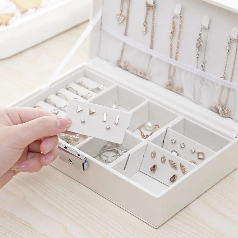 Leather Jewelry Storage Box Ring Pendant Earrings Necklace Ladies Display Cosmetics Beauty Container | Дом и сад