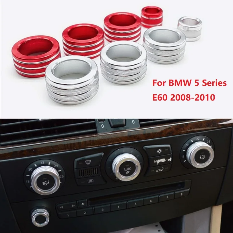 

4PCS Aluminium Alloy Car Air Conditioning Sound Knob Cover For BMW 5 Series E60 2008-2010 Car Interior Accessories