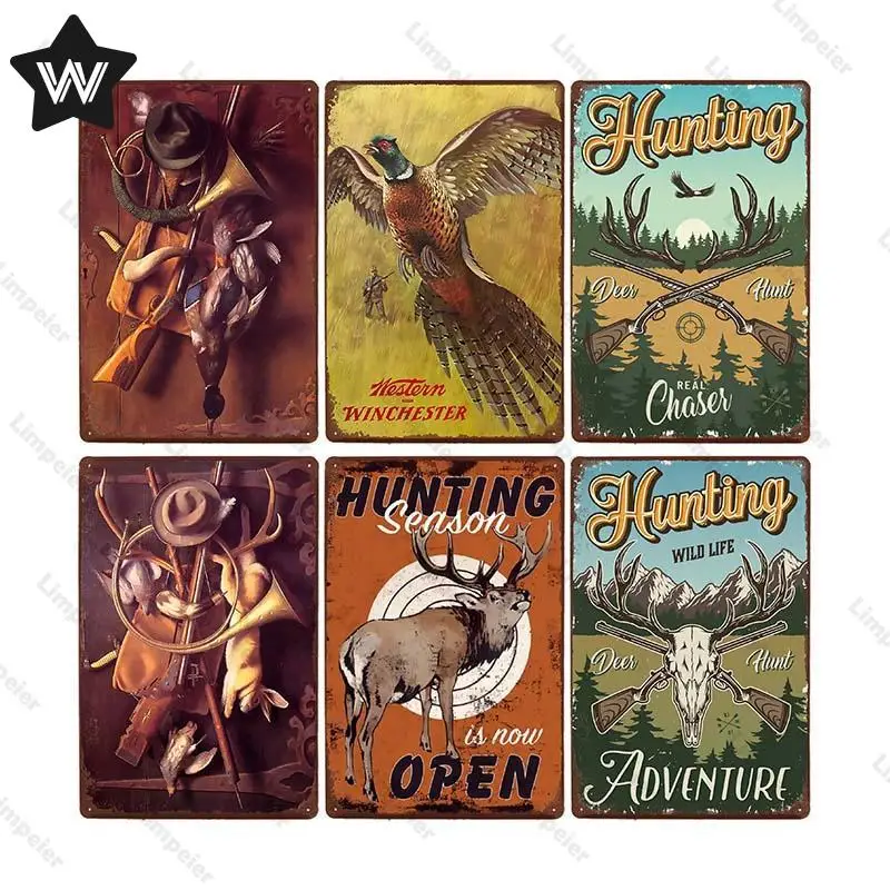

Охотничий металлический постер, жестяной знак, винтажная настенная наклейка, охотничий металлический знак, Оловянная жесть в потертом стил...