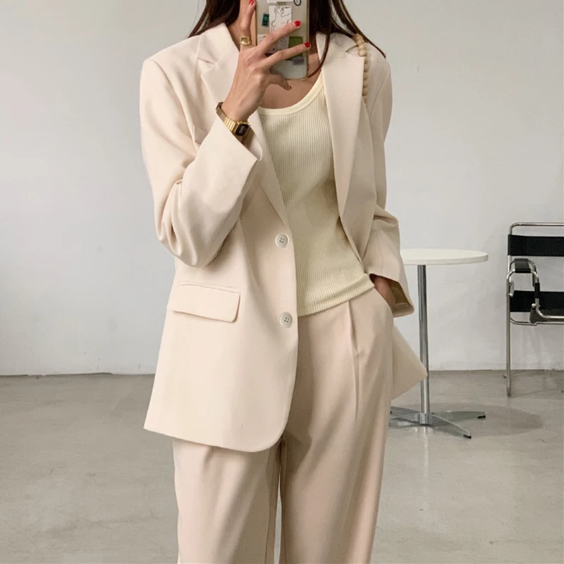 

Women Loose Coat 4 Colors Blazer Jacket Office Lady Korea Style Vintage Elegant Outerwear Formal Suit Jackets