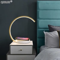 wireless charging table lamps for bedroom reading light bedside study eye protect white gold frame touch dimming lighting techo