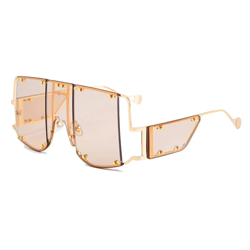 

Oversized Square Goggles Unique Women Sunglasses Fashion Rivets Metal steampunk Men Sun Glasses Shades trending UV400 Oculos