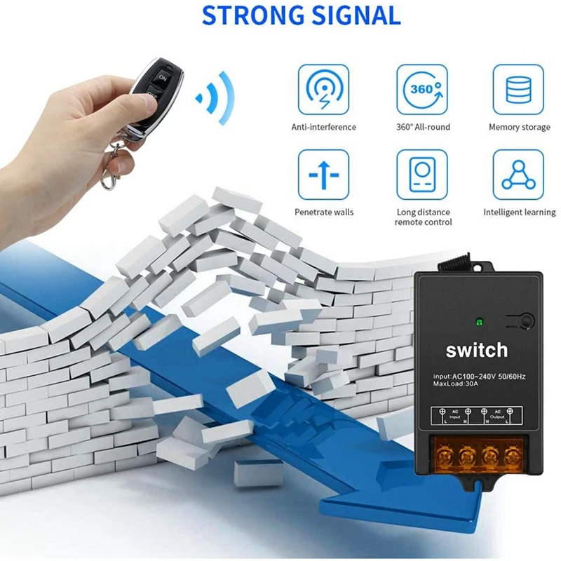 

Wireless Remote Relay AC 110V-240V Wireless RF Switch with 328Ft Long Range for Lights Ceiling and Fish Pool, 30A Relay