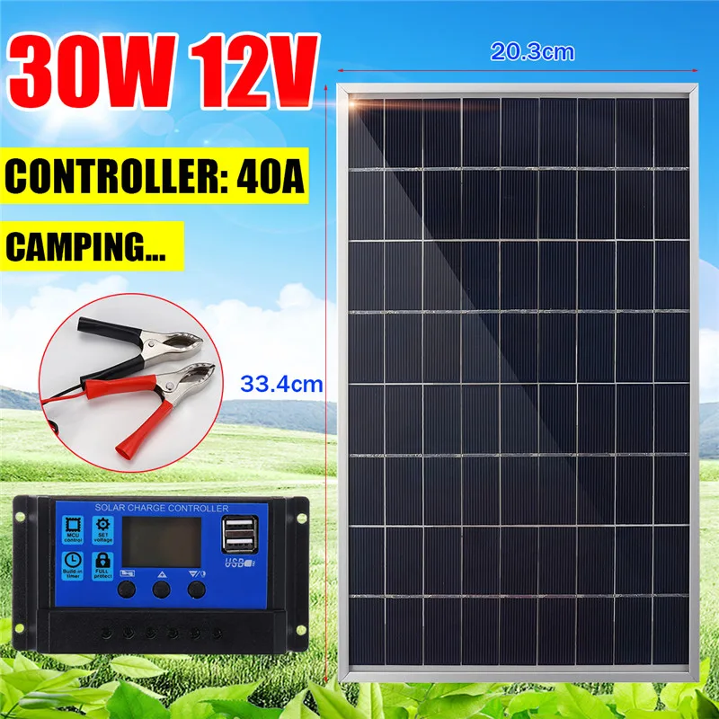 Солнечная панель 30 Вт 12 В монокристаллическая USB ячейка + 40A контроллер солнечного