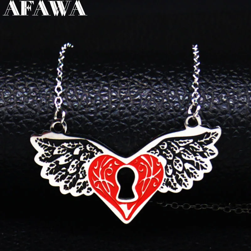 Женское Ожерелье из нержавеющей стали с крыльями сердца серебряного цвета