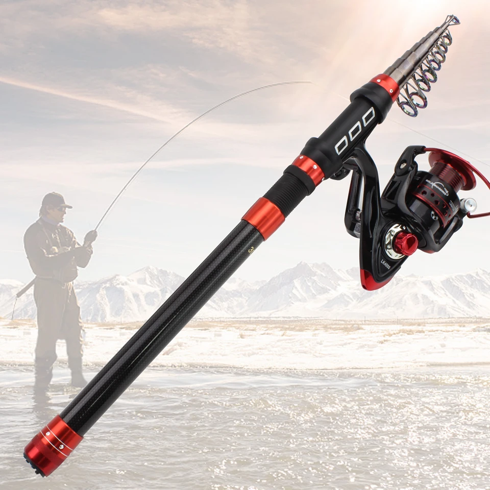 

NEW 1.8m2.1m2.4m2.7m3.0m3.6m Rod Reel Combos Carbon Spinning Fishing Rod And Reel set Portable rod support boat Rocky pesca