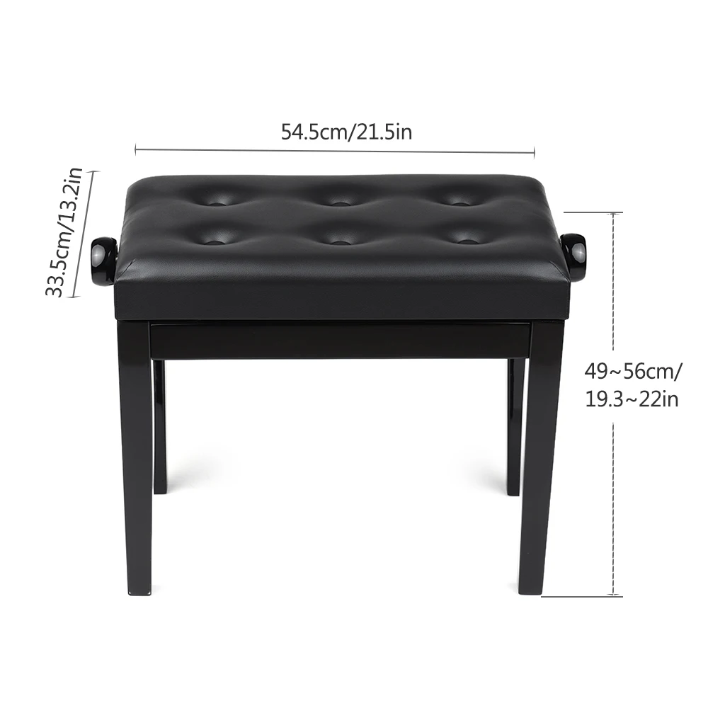 HY-PJ009 Black Wooden Piano Bench Stool Adjustable Height Soft Cushion Padded Keyboard Instrument |