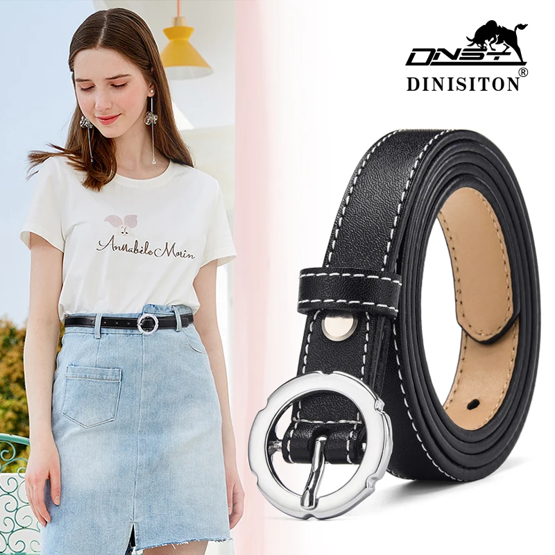 DINISITON Women's Belt luxury Genuine leather belt female woman waist belts designer belts  Round Buckle Strap fashion jeans
