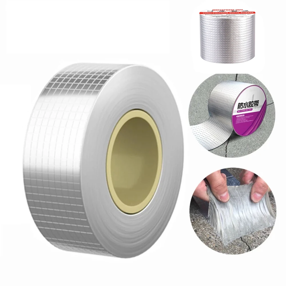 

Waterproof Sealing Self-Adhesive Tape Bungalow Roof Bathroom Balcony Trap Leak Pipe Crack Aluminum Foil Butyl Repair Tape