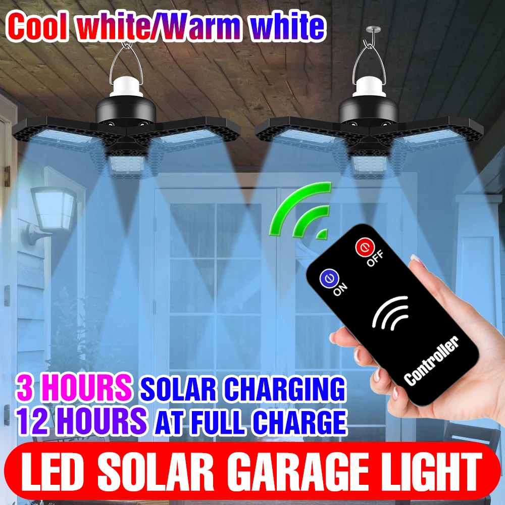 

LED Solar Patio Light 5V LED Bulb Portable Wall Lamp 60W 80W Smart Garage Lamp LED Ceiling Light Outdoor Moving Hanging Lighting